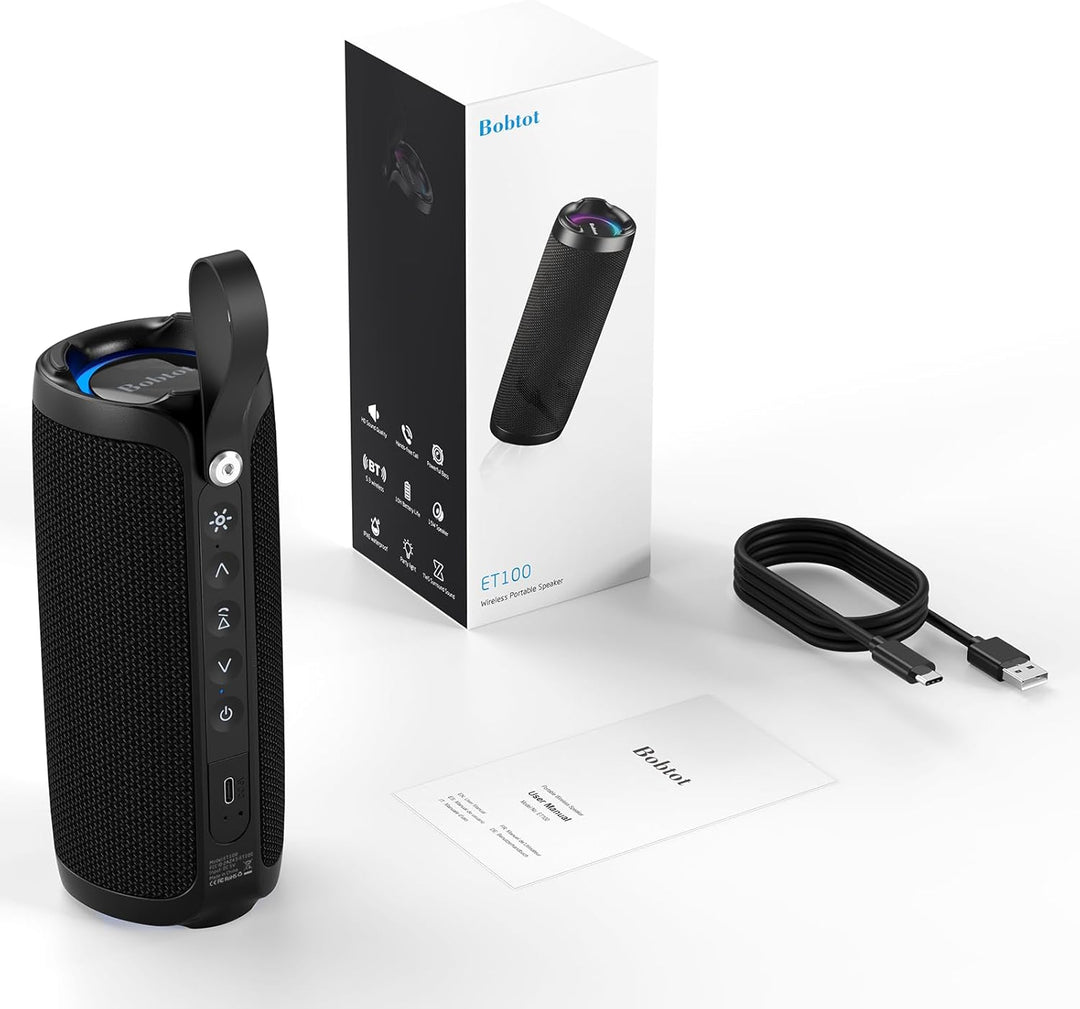 Bobtot Tragbarer Bluetooth-Lautsprecher, IPX6 wasserdicht, mit kräftigem Bass, 15 W RMS lautem Sound