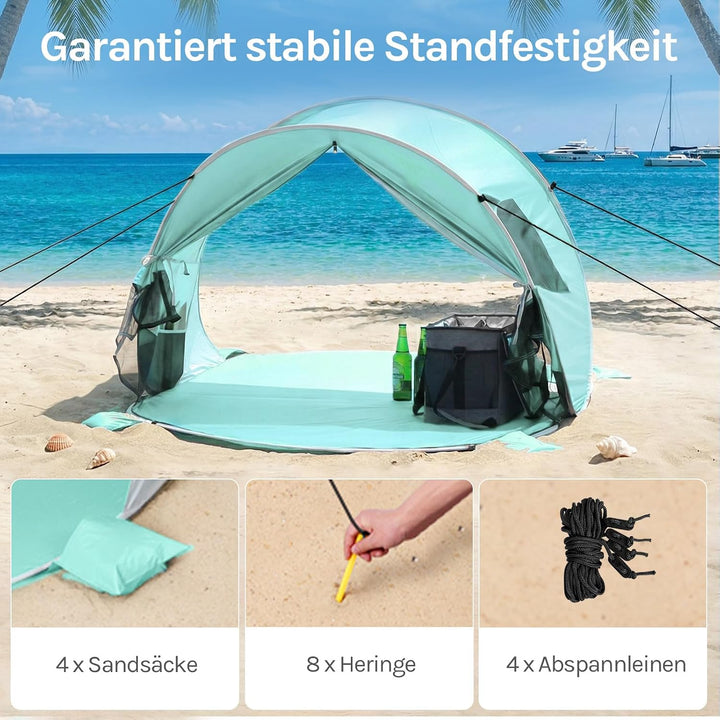 Wolfwise Pop Up Strandmuschel für 3-4 Personen, Sofort Aufbau, UV-Schutz 50+, Wasserabweisend, Belüf