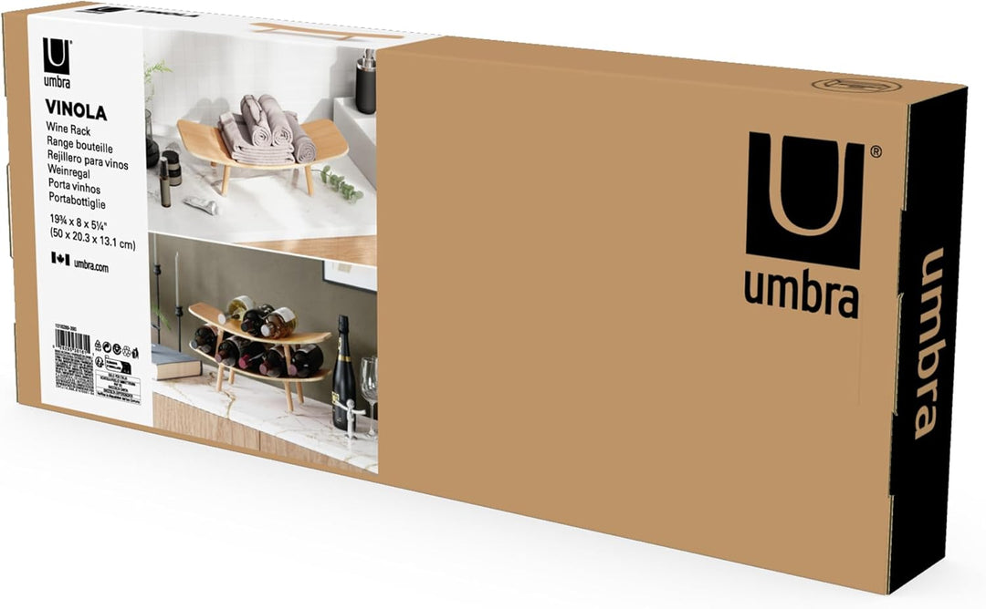 Umbra Vinola Weinregal, Moderner Flaschenhalter aus Holz für bis zu 5 Weinflaschen, Natur