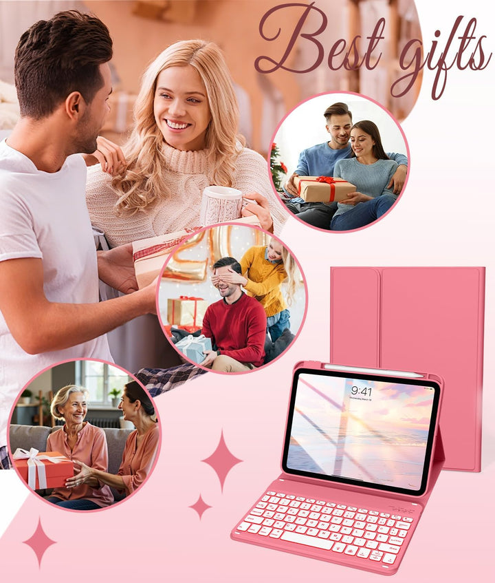 Hülle mit Tastatur für iPad A16 11/10 Generation (2025/2022, 11/10.9 Zoll) 7-Farben Beleuchtung Magn