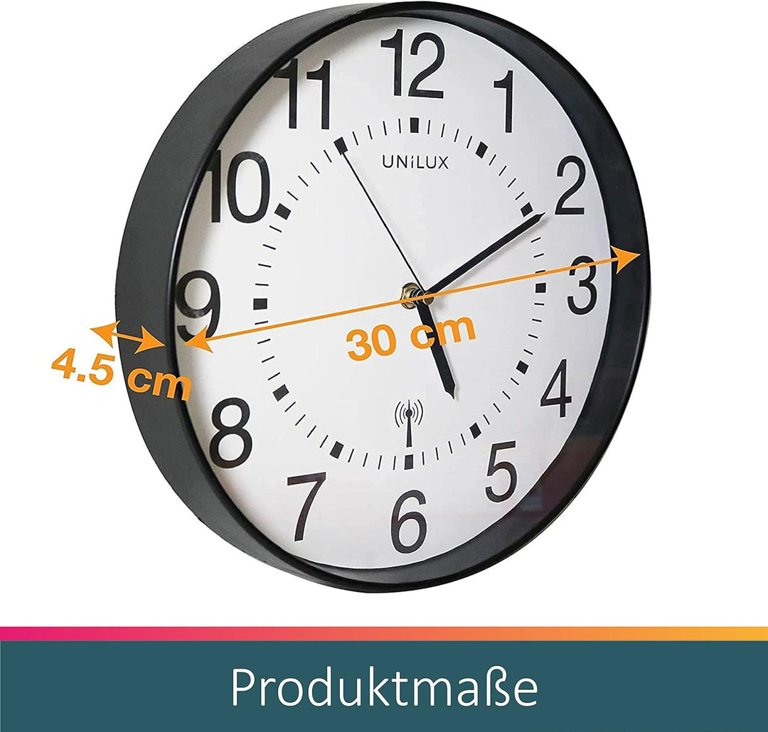 Unilux Funk-Wanduhr Maxi Wave, 30cm, schwarz, Schwarz