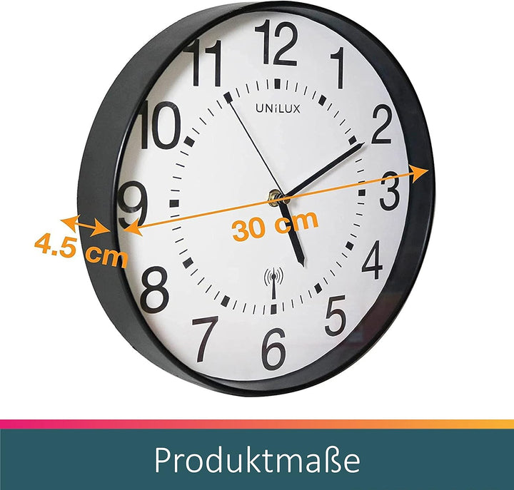Unilux Funk-Wanduhr Maxi Wave, 30cm, schwarz, Schwarz