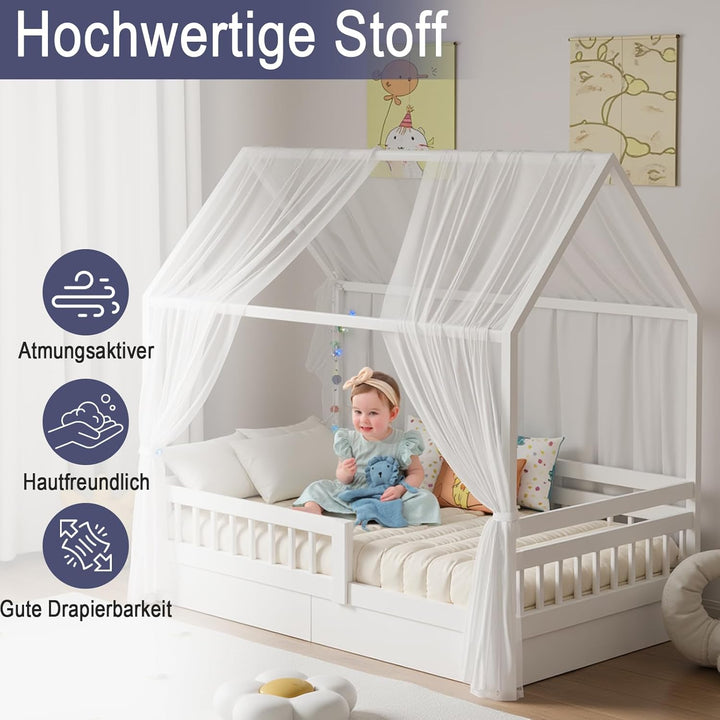 Hausbett Himmel Set, 2 Stück Betthimmel Hausbett für Hausbett Deko, Bett Vorhang für Mädchen Jungen