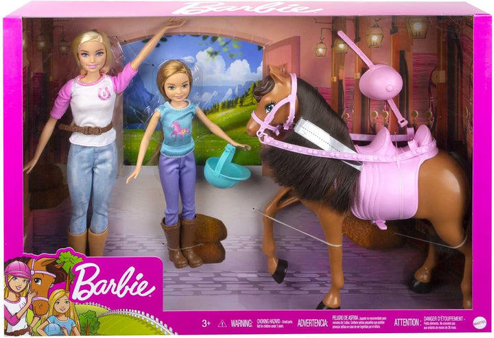 Barbie - Stacie Schwestern auf Pferd Playset mit Pferd und Sattel 2, mit Reitanzug, Spielzeug und Ge
