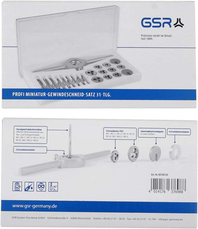 GSR PROFI Miniatur-Gewindeschneidsatz, 30-teilig, metrisch, Geschwindeschneider Set HSS-G, M1-M2,5 G