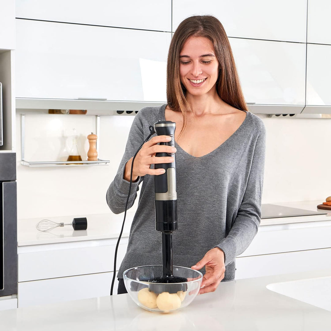 4-in-1 Multifunktions-Stabmixer mit 20 Geschwindigkeiten, Klingen aus Edelstahl mit 4 Strängen, Schw
