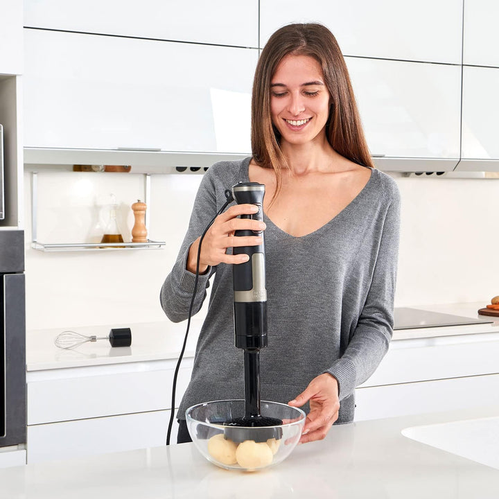 4-in-1 Multifunktions-Stabmixer mit 20 Geschwindigkeiten, Klingen aus Edelstahl mit 4 Strängen, Schw