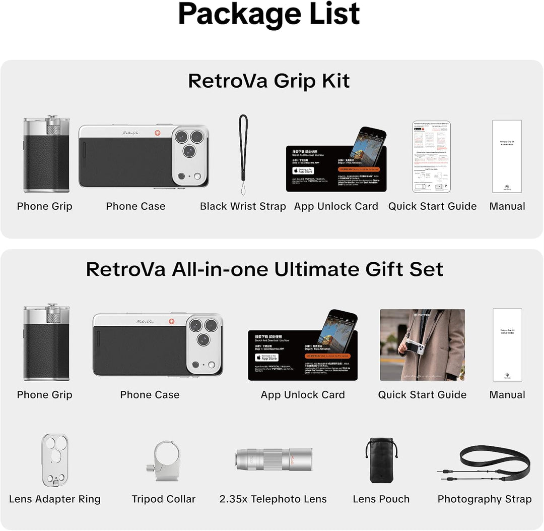 PGYTECH RetroVa Kameragriff Set mit 2,35x Teleobjektiv, für iPhone 16 Pro | All-in-One-Set: Teleobje