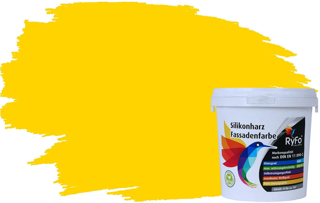 RyFo Colors Silikonharz Fassadenfarbe Lotuseffekt Trend Kanariengelb 1l - bunte Fassadenfarbe, weite