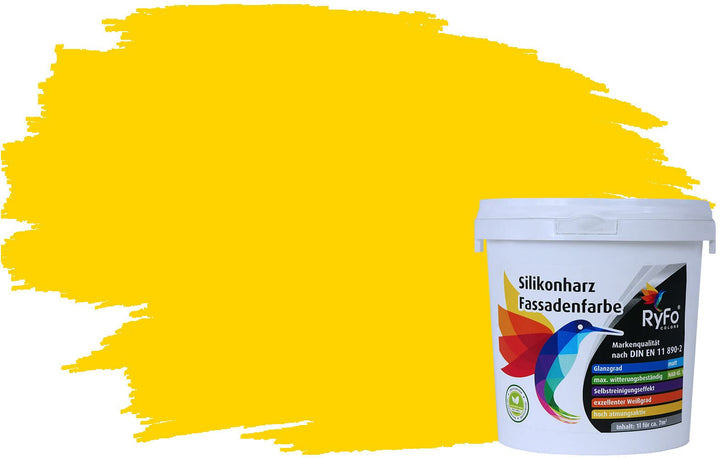 RyFo Colors Silikonharz Fassadenfarbe Lotuseffekt Trend Kanariengelb 1l - bunte Fassadenfarbe, weite