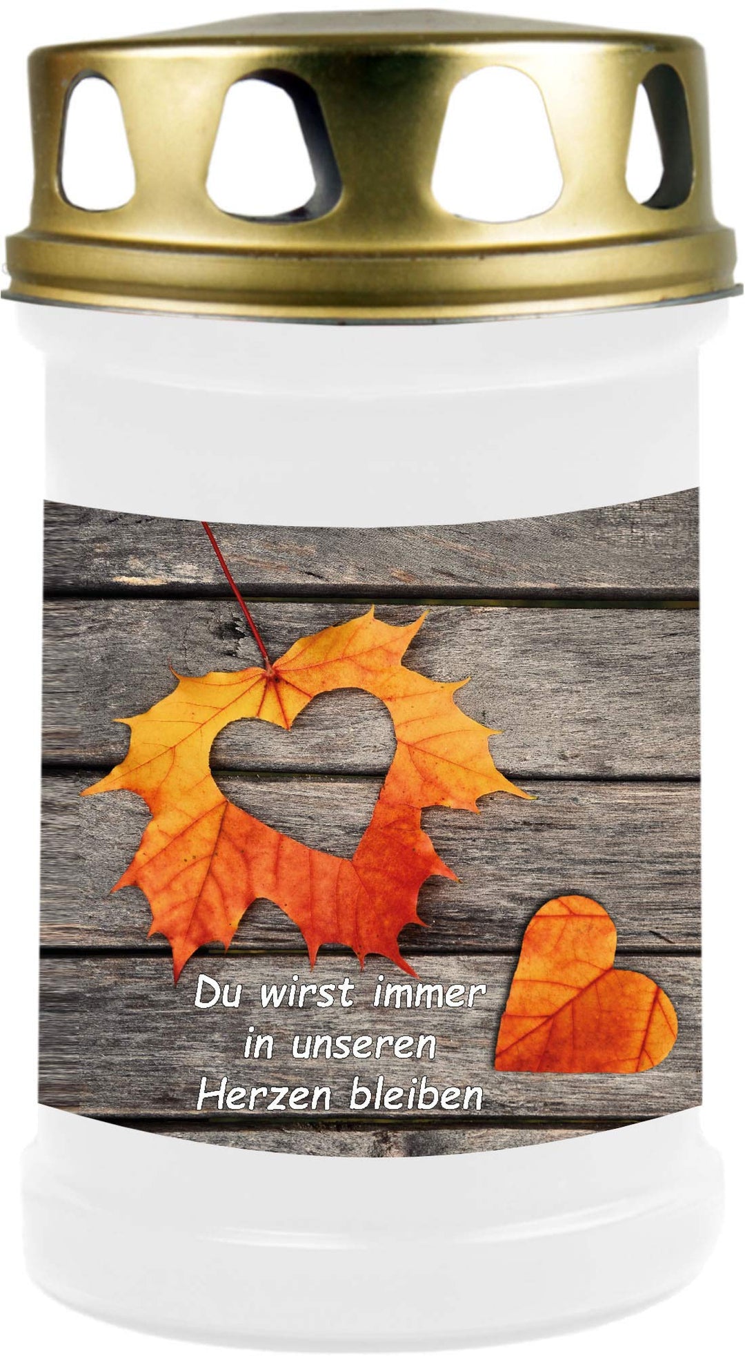 HS Candle 8er Pack Grabkerzen mit Motiv, Grablicht mit Brenndauer von ca. 2 Tage, Motiv: Laub Herz,