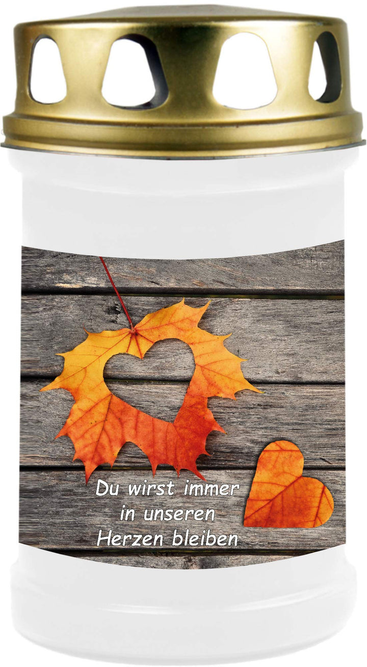 HS Candle 8er Pack Grabkerzen mit Motiv, Grablicht mit Brenndauer von ca. 2 Tage, Motiv: Laub Herz,