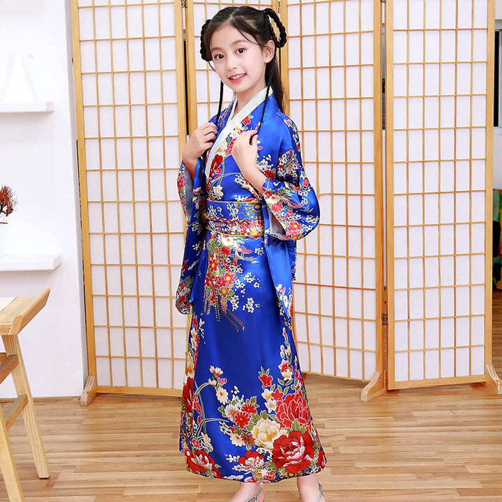 KRUIHAN Japanische Kimono Kinder,Satin Kimono Kleid,Kimono Morgenmantel Japanisch Kinder,Mädchen Fas