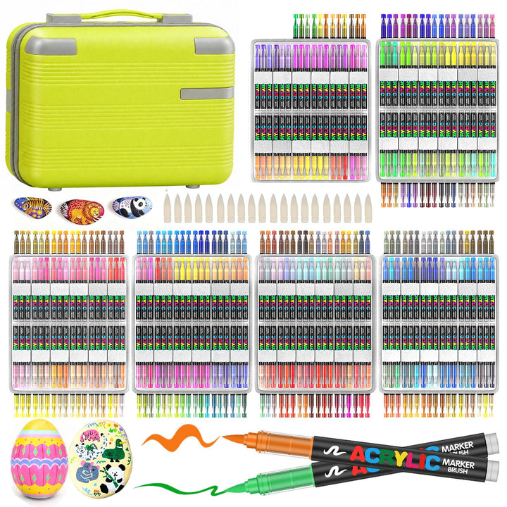 Laconile 408 Farben Acrylstifte für Steine wasserfest mit Portable Suitcase – Direktfliessende Acryl