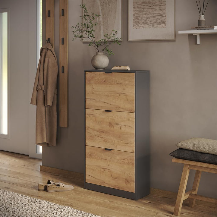 Vicco Schuhkipper Gizmo, Goldkraft Eiche/Anthrazit, 59 x 112 cm mit 3 Fächern Goldkraft Oak/Anthraci