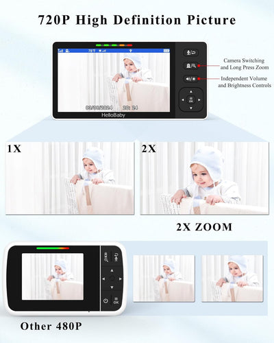 HelloBaby Babyphone mit Kamera, 5,5 Zoll Geteilter 720P Bildschirm,ohne WLAN, 320° Schwenken-120° Ne
