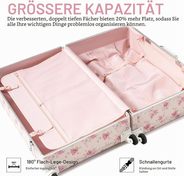 Urecity Koffer Vintage mit Rollen Trolley Koffer Reisekoffer Leicht Retro Hartschalen Koffer 2-Teili