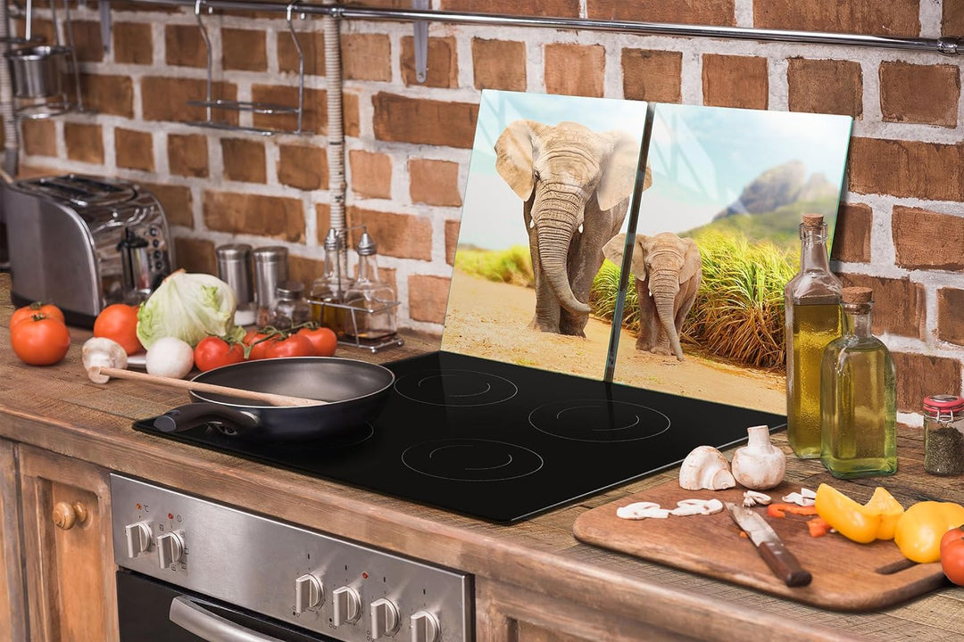 TMK ArtDeko Herdabdeckplatten 2 Teilig 65 x 52 cm Ceranfeldabdeckung Küche Induktion Herdschutz Spri