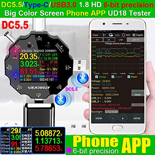 USB C Tester, 3 in 1 Typ C DC5.5 USB Tester Farbbildschirm IPS Digitalmultimeter,Spannung,Strom,Leis