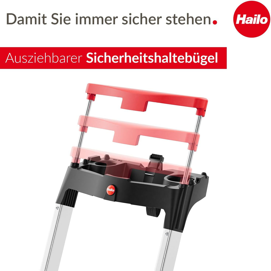 Hailo L85 ComfortLine Alu-Sicherheits-Stehleiter | 5 XXL-Stufen belastbar bis 150 kg | tiefe Standfl