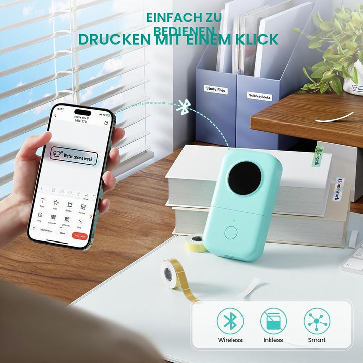 Phomemo D30 Etikettendrucker, Mini Bluetooth Etikettiergerät Tragbarer beschriftungsgerät Selbstkleb