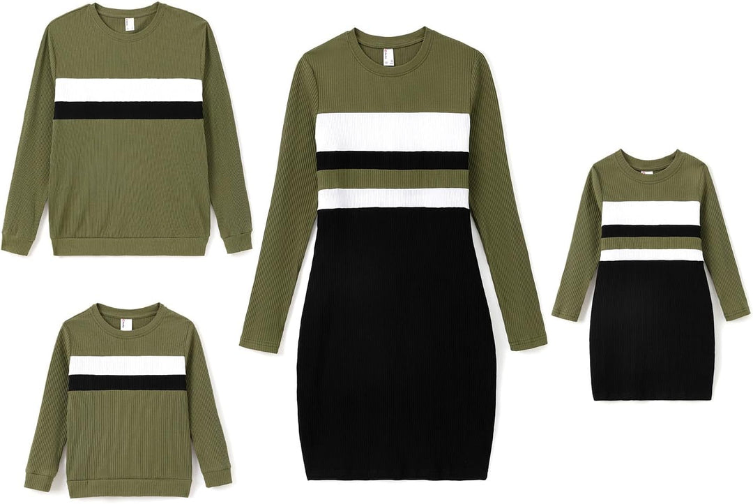 PATPAT Familien Outfit Set Langarm Herbst, Partnerlook Mutter Tochter Kleid Mutter Kind Kleider Mama