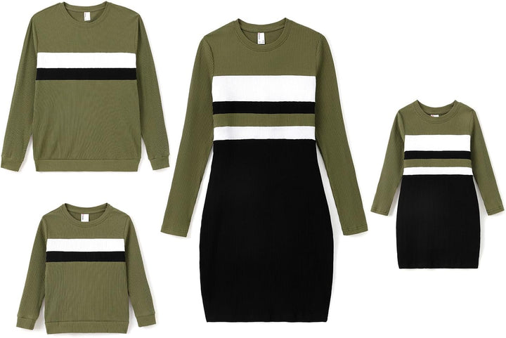 PATPAT Familien Outfit Set Langarm Herbst, Partnerlook Mutter Tochter Kleid Mutter Kind Kleider Mama