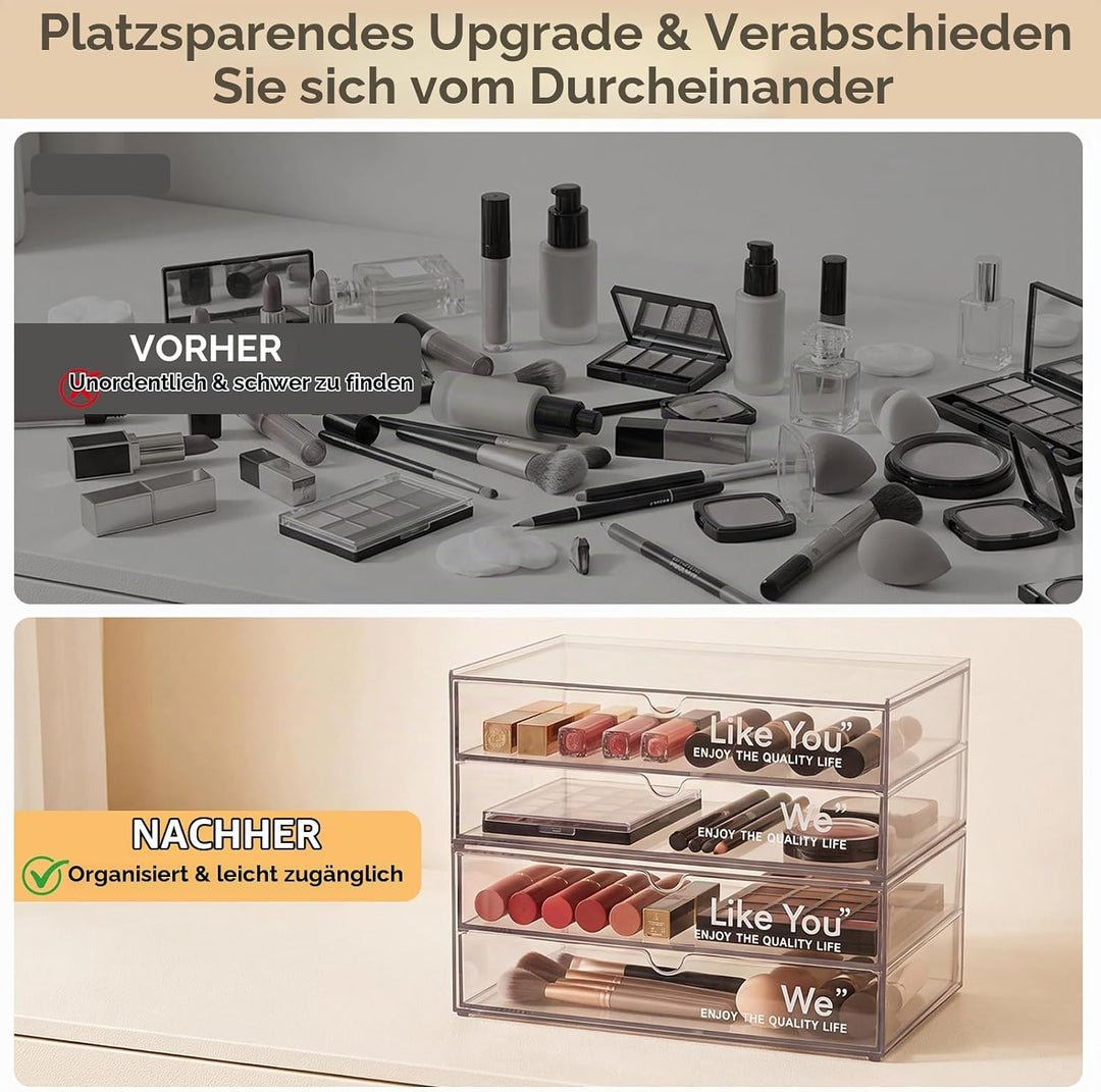2 Stück Acryl Kosmetik Organizer, Stapelbare Schublade Badezimmer Organizer, Make up Organizer Set,