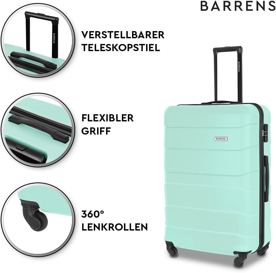 BARRENS Grosser Koffer | Aufgabegepäck | 77x52x29 cm | 90 L | 4x360 Grad Rollen | Flexibler Griff |