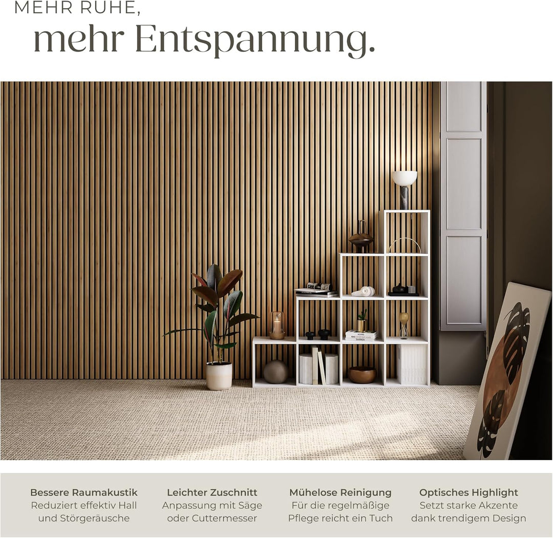 tectake® Akustikpaneele Echtholzfurnier, 4er Set, Schallschutz, MDF Schallabsorber für Wand, Schalld