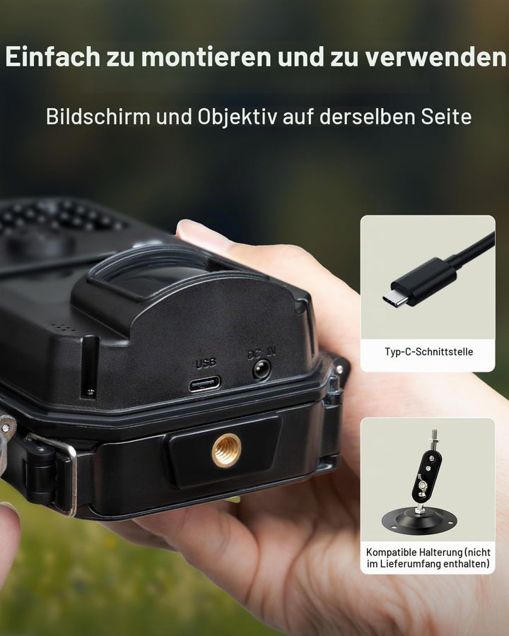 WOLFANG Wildkamera, 4K 48MP Trail Kamera mit 36pcs 940nm IR LEDs Nachtsicht Aktiviert Wasserdicht IP