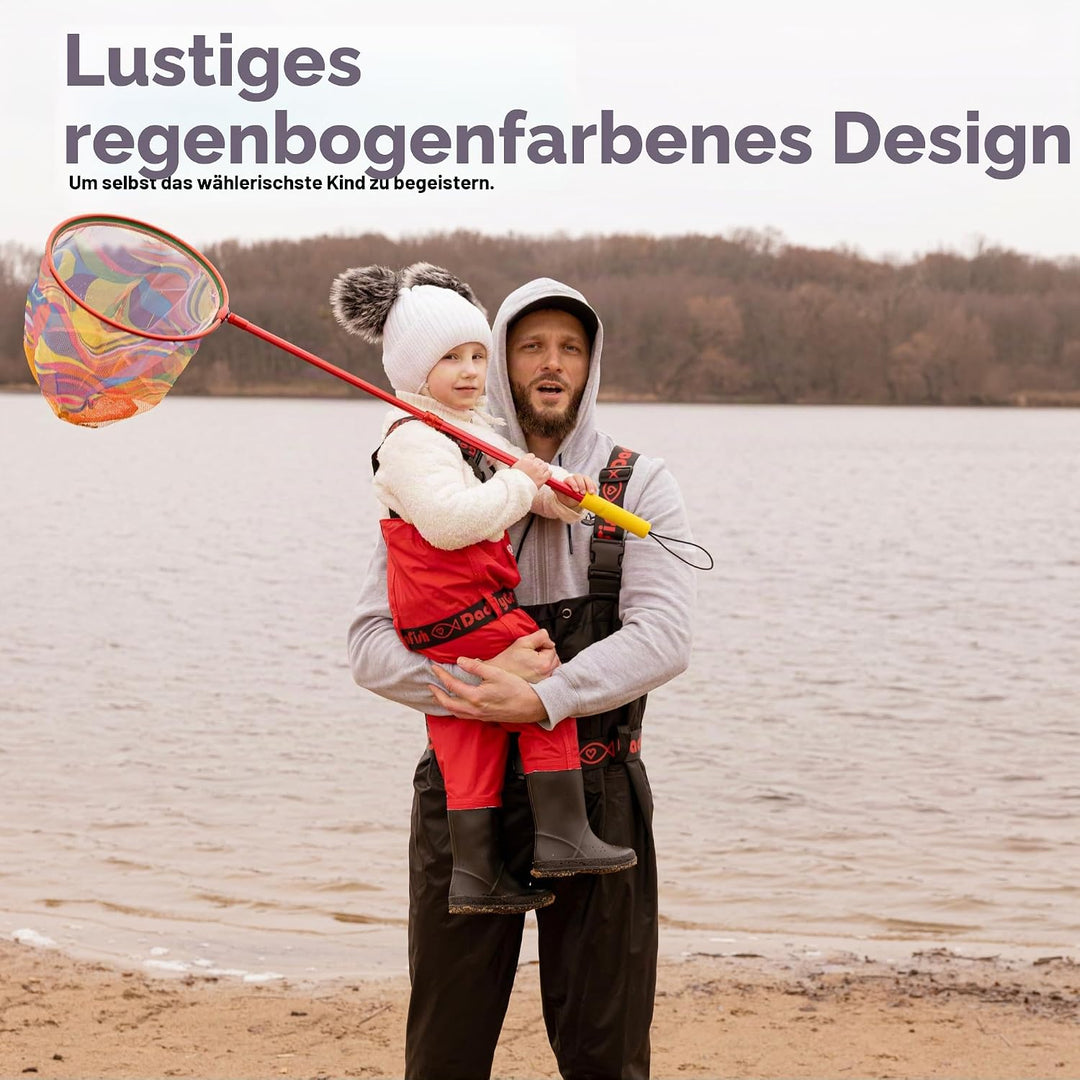 DaddyGoFish Kinder Fischernetz - Ultraleichte Teleskop-Ködertasche zum Fangen von Fischschmetterling