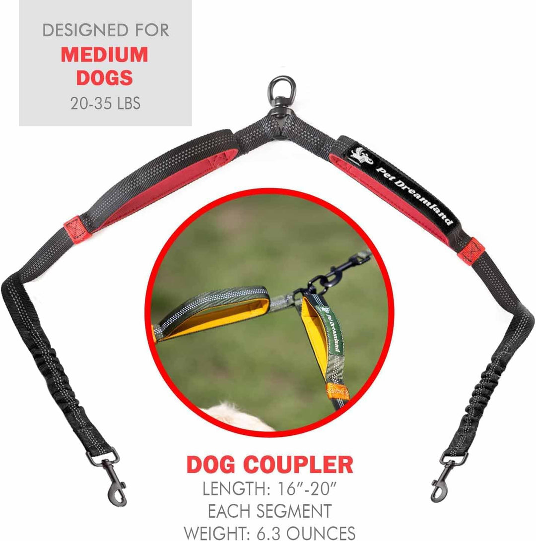 Pet Dreamland Dog Coupler 360 Leash Splitter for Small, Medium Dogs, No Tangle, Shock Absorbing Refl