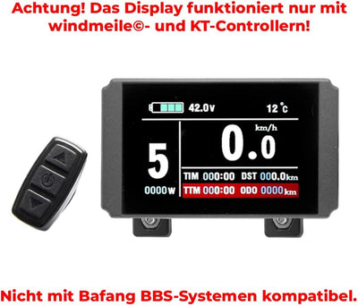 windmeile | Display KT-LCD8H, Tachoanzeige, LCD-Display, Beleuchtet, Multifunktional, E-Bike, Elektr