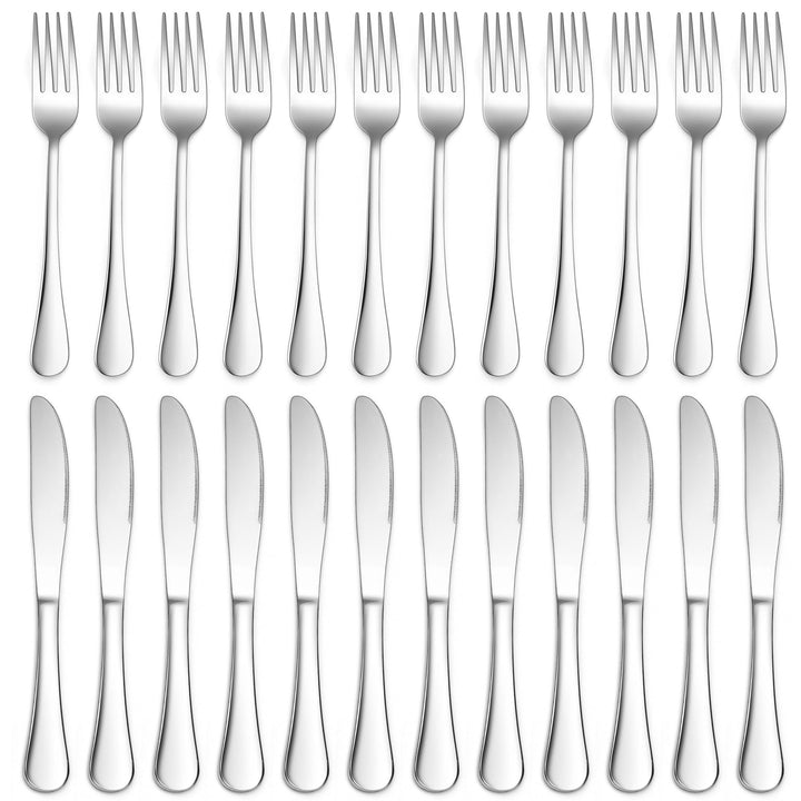 Joyfair Steakbesteck Set, 24-teilig Edelstahl Tafelmesser und Tafelgabeln Set, Steak Besteck Set für