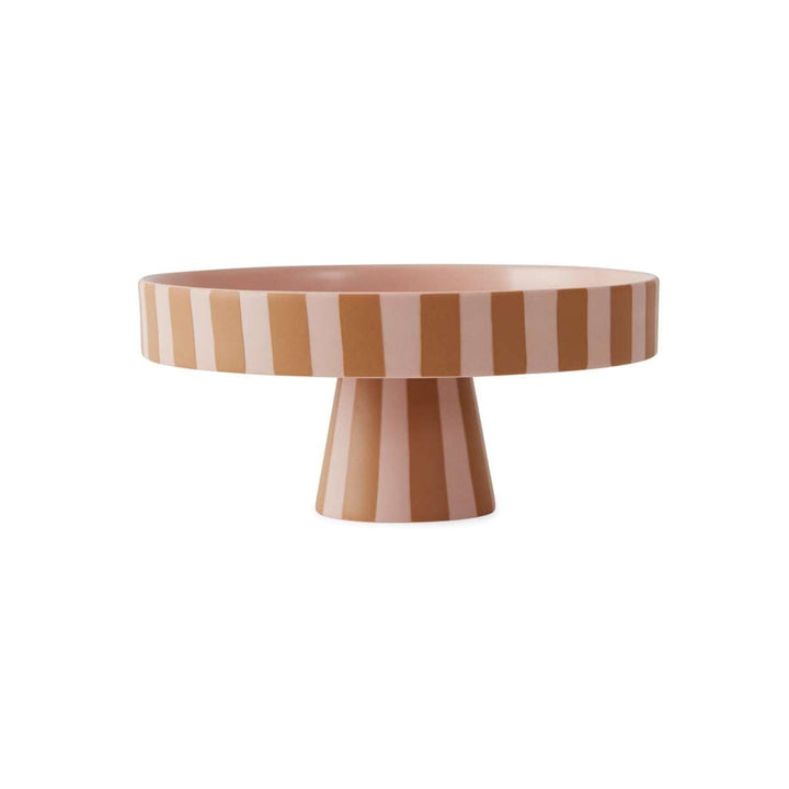 OYOY Living Toppu Tray Caramel Schale Dekoschale Rund Keramik Gestreift Braun Rosa 20x9 cm - LITAB11