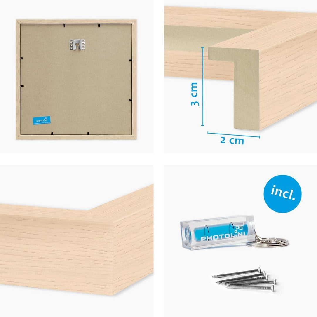3D-Bilderrahmen zum Befüllen 30x30 cm, Natur, Bilderrahmen tief mit Passepartout, 2er Set Objektrahm