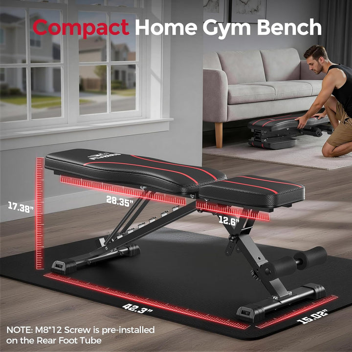 FLYBIRD Adjustable Bench,Utility Weight Bench for Full Body Workout- Multi-Purpose Foldable incline/