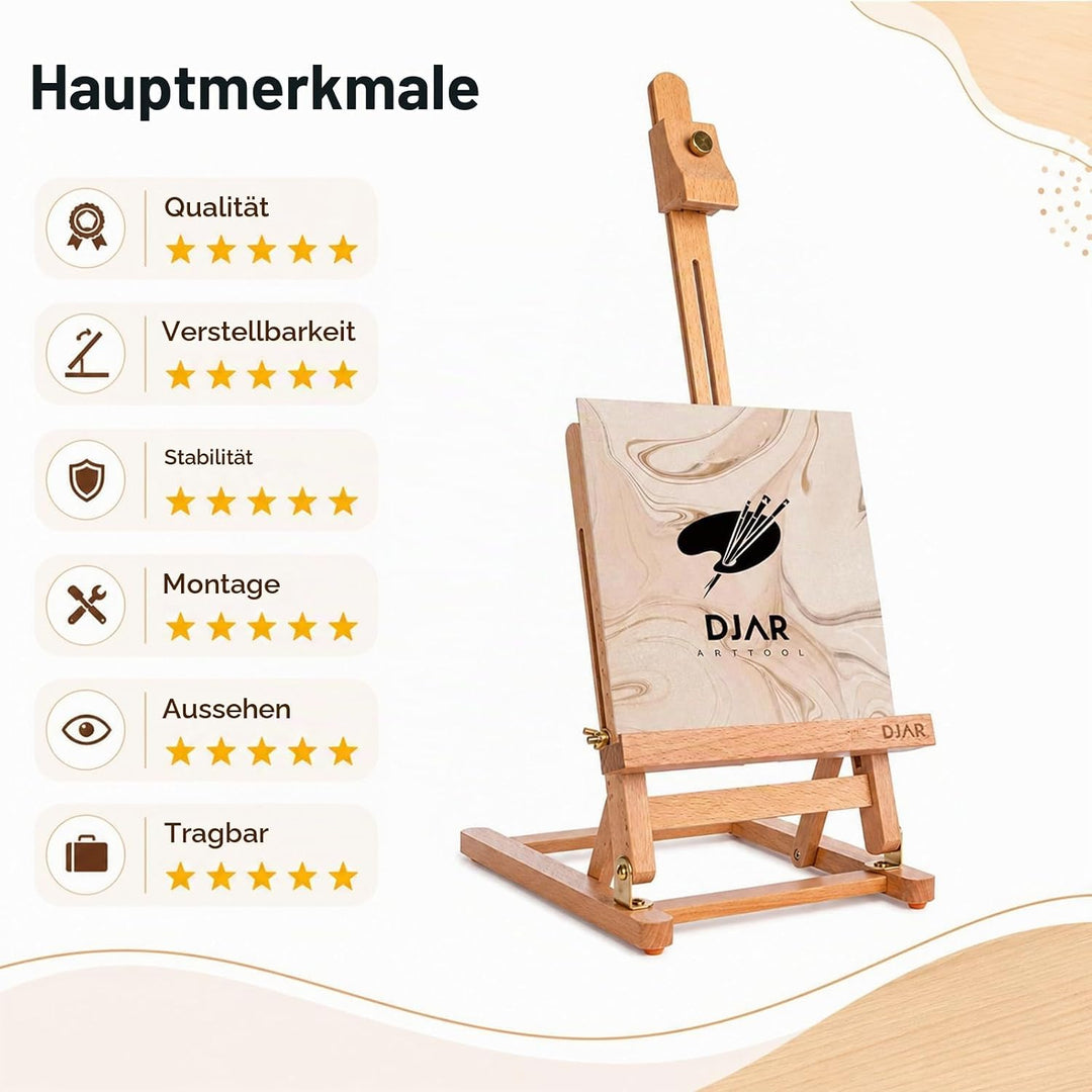 DJAR Mini-Tischstaffelei mit H-Rahmen, 63,5 cm, Staffelei aus Buchenholz, tragbar, für Malerei, Disp