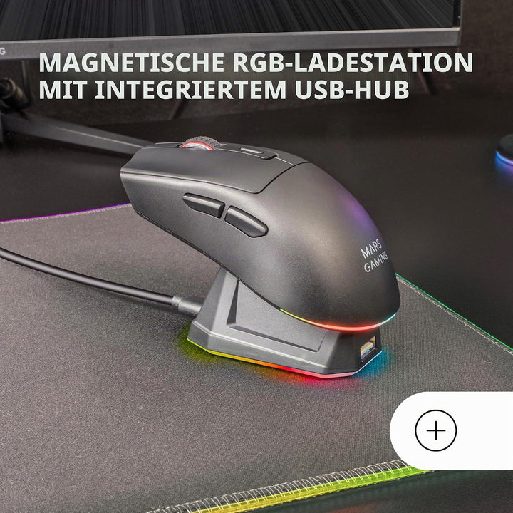 Mars Gaming MM‑T3, Ultralight Kabellose Maus, Bluetooth 5.0 + 2.4 GHz + Kabel, Optischer Sensor PIXA