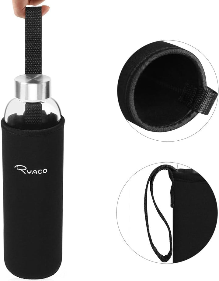 Ryaco Trinkflasche aus Glas 550ml/750ml/1000ml/1L,Glasflasche mit Neoprenhülle,Glastrinkflasche mit