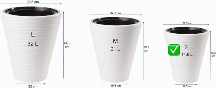 MELTOM Blumenkübel Blumentopf Rund 3D Effekt Slim Weiss Pflanzkübel mit Herausnehmbaren Einsatz (S),