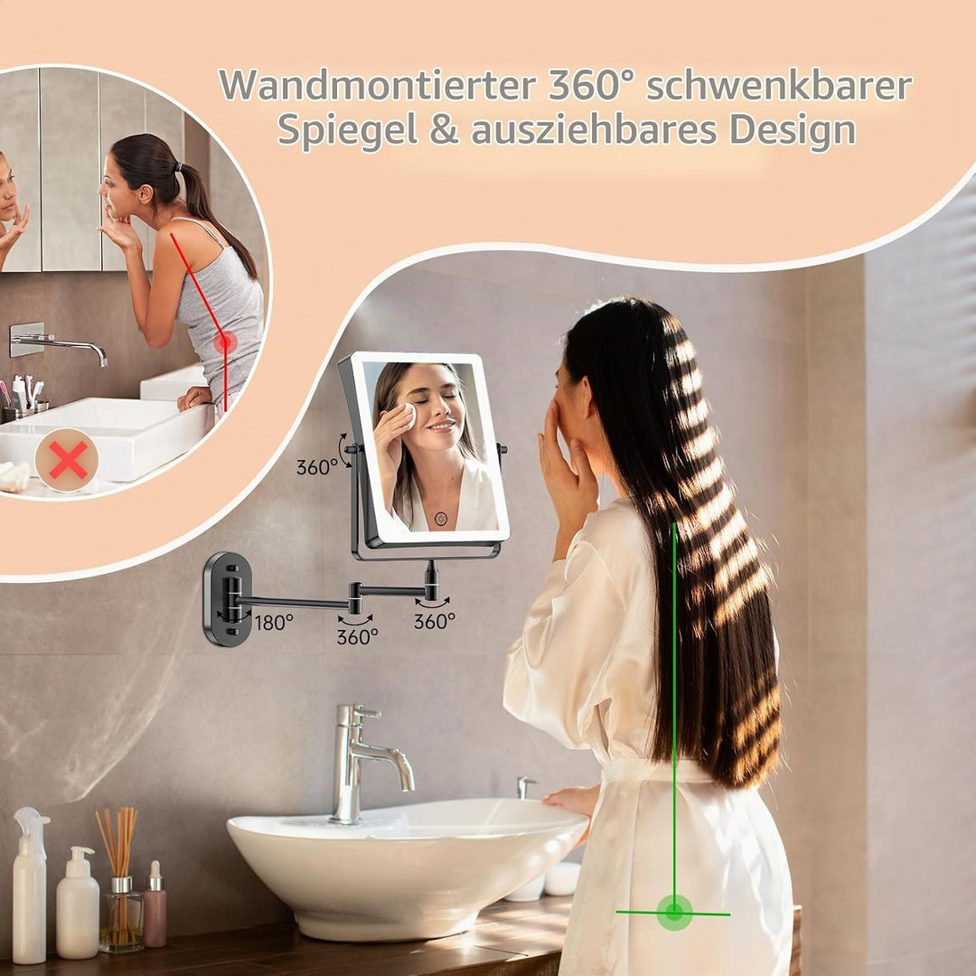 Famihomii 5000mAh Wiederaufladbar Kosmetikspiegel mit LED Beleuchtetung, Schminkspiegel mit 1-/30X V