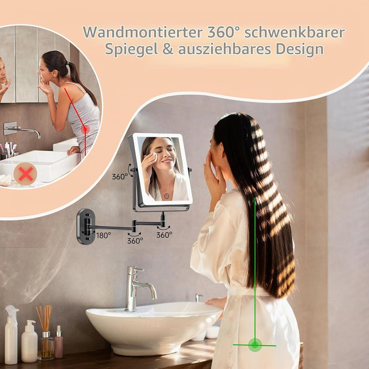 Famihomii 5000mAh Wiederaufladbar Kosmetikspiegel mit LED Beleuchtetung, Schminkspiegel mit 1-/30X V