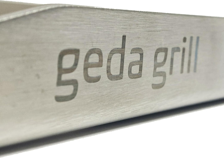 GEDA Grill Plancha Grillplatte Edelstahl Set, massiv 4mm, rostfrei, 49x 30x 4cm – mit 2-tlg. Grillsp