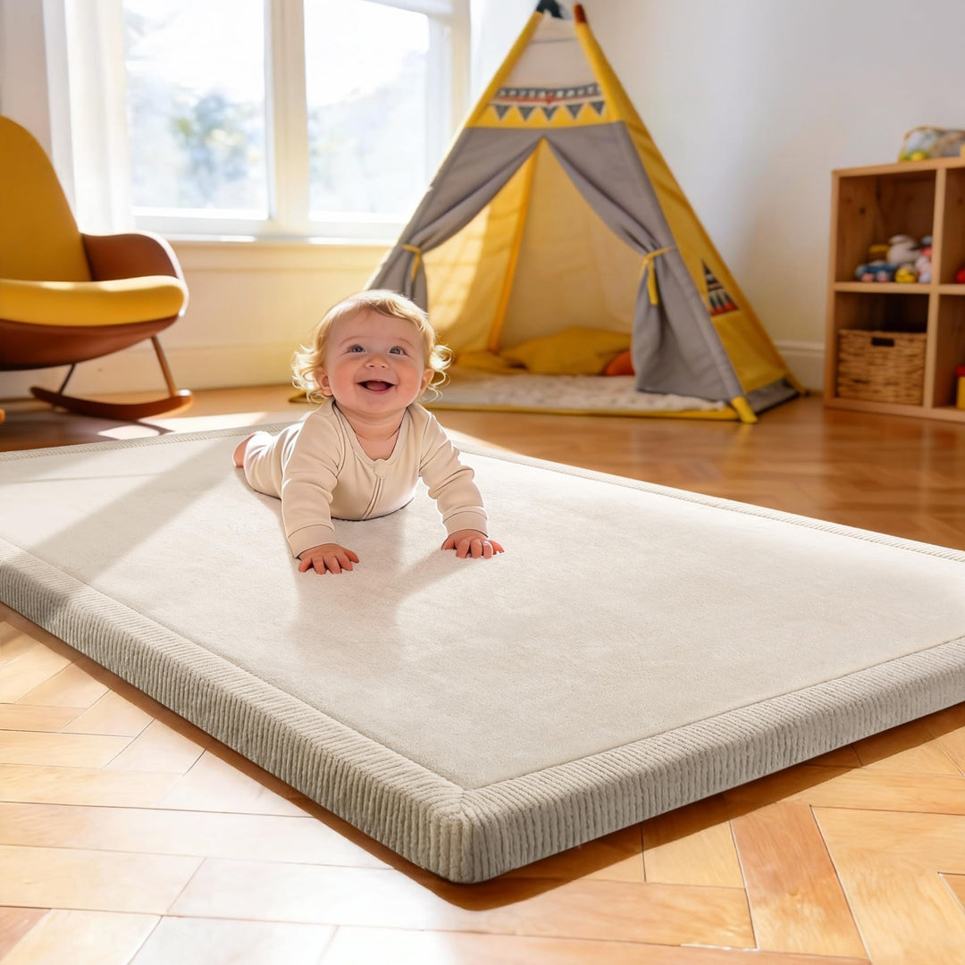 Treeboy Spielmatte Baby 80x150x3cm beige – Teppich für Kinderzimmer mit hochwertigem Memory-Schaum –