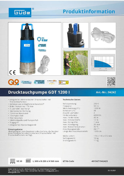 Drucktauchpumpe GDT 1200 I 1.200