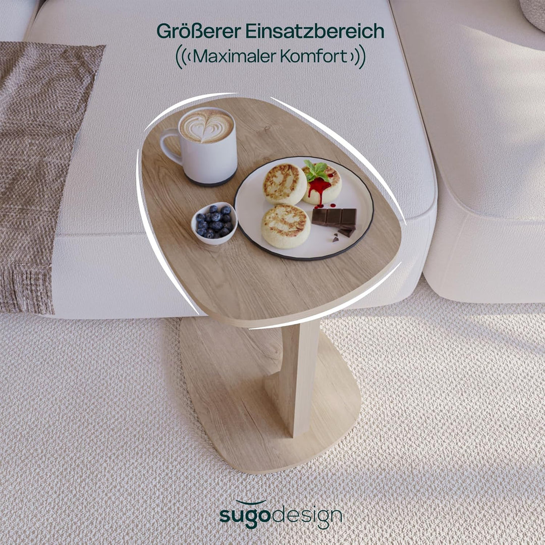 sugodesign Beistelltisch Couch mit Rollen, Kleiner Beistelltisch C-Form, Sofatisch in stylischer Smo