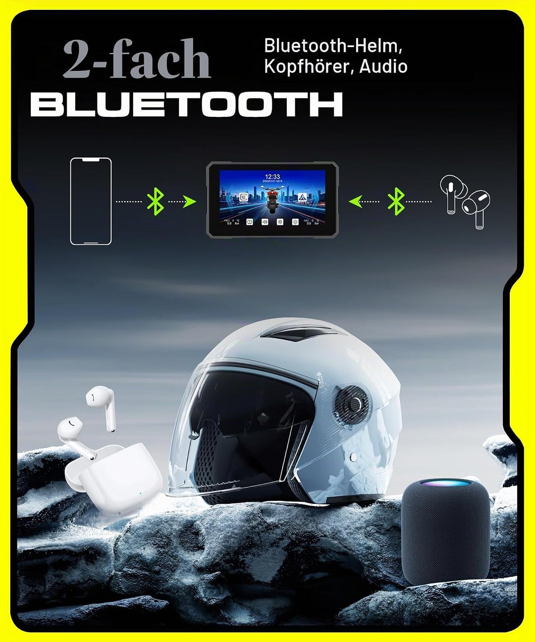Rimoody 5 Zoll Carplay Bildschirm für Motorrad, Kabellos Carplay und Android Auto Display für Motorr