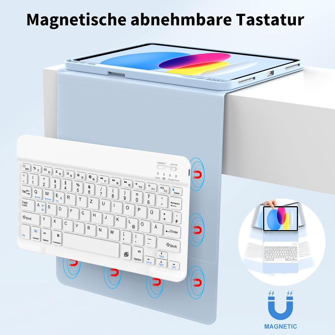 Tastatur Hülle für iPad (A16) 11 Zoll 2025 & iPad 10. Generation 10,9 Zoll 2022, Magnetische Abnehmb
